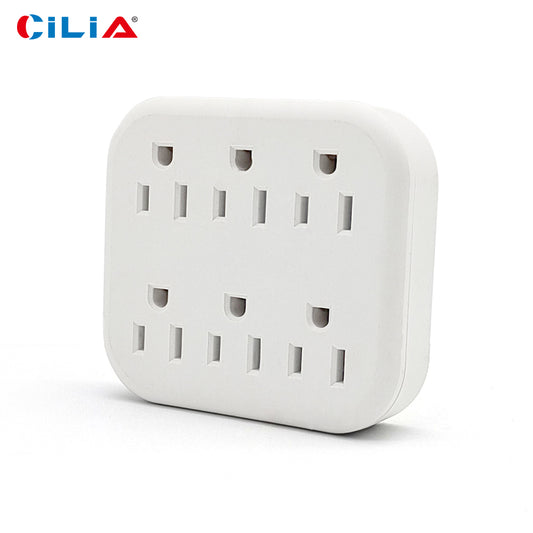 6 Outlet Extender Grounded Wall Adapter, With 3 Prong Power Outlet Splitter Grounded Wall Label 15A/125V/1875W