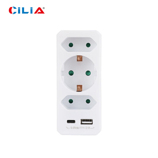 1/2 Piece(s) Multi-Function Wall Outlet, 2 Dual Sockets, 1 Grounded Socket, 1 Type-C Port, 1 USB Port, Portable, 2500W Capacity