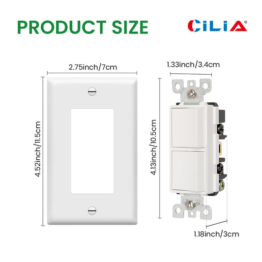 US standard double switch, large size, with PVC white panel, wall panel light switch socket cover