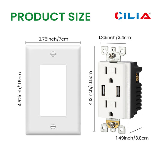 Multi-Functional US Power Outlet with 2 AC sockets, 2 USB charging ports, and a PVC pure white panel