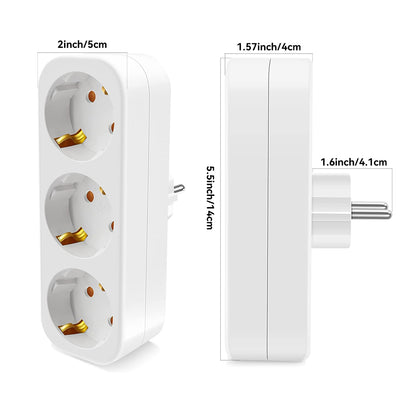 Cilia-EU Multi Plug for Home, Wall Socket, Multipresa Elettrica, 3 in 1,3680W,250V,16A,White,Schuko, Universal, 1 Pc