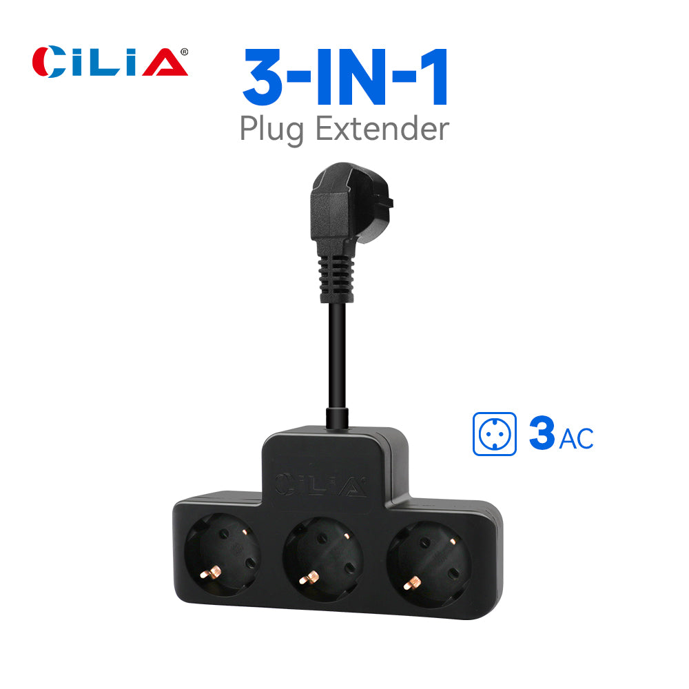 EU Power Strip adapter,2 pin plug to 3 schuko socket , Black/White, 10cm Extension Cord, Compact and Portable, for Home/office