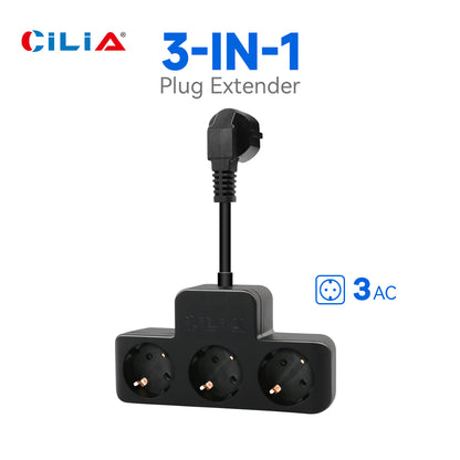 EU Power Strip adapter,2 pin plug to 3 schuko socket , Black/White, 10cm Extension Cord, Compact and Portable, for Home/office