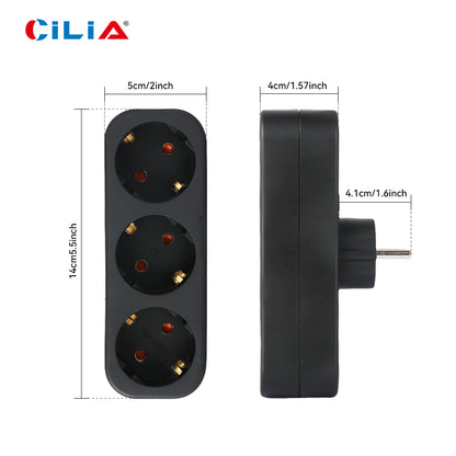 Cilia-EU Multi Plug for Home, Wall Socket, Multipresa Elettrica, 3 in 1,3680W,250V,16A,White,Schuko, Universal, 1 Pc